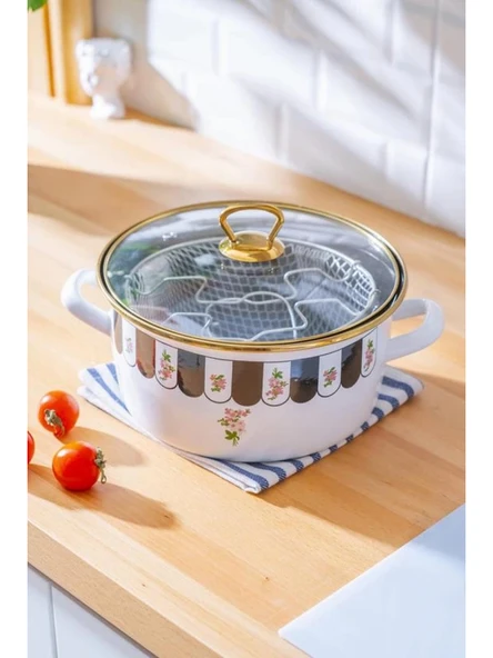 Acar XAP7783 Çiçek Desenli Emaye Kızartma Tenceresi 22 cm ürün görseli 1