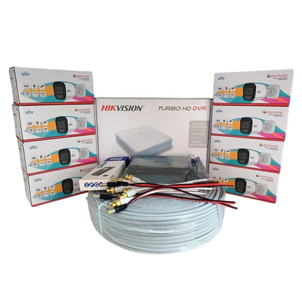Hikvision 8’li Full HD Güvenlik Kamerası Seti Renkli Gece Görüşlü, Mikrofonlu, Olay Anında Bildirim ürün görseli 1