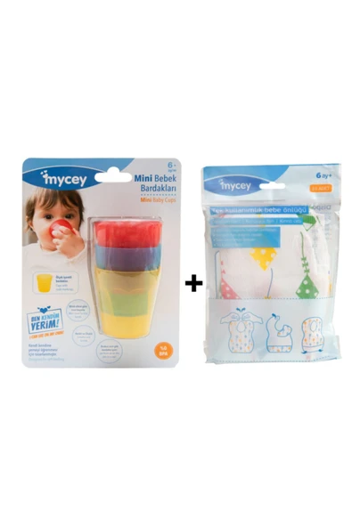 mycey 2 'li Beslenme Seti(mini Bebek Bardakları+kullan-at Önlük-10lu) ürün görseli 1