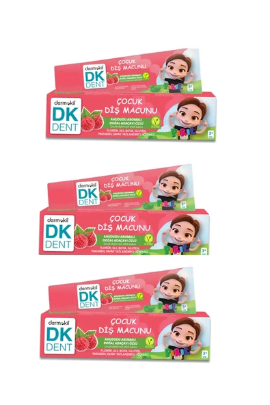Dermokil Dk Dent Vegan Pırıl Ahududu Aromalı Florürsüz Çocuk Diş Macunu 3x50ml ürün görseli 1