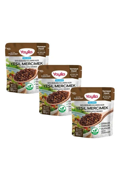 Yayla Haşlanmış Suyu Süzülmüş Yeşil Mercimek 150 gr X3 ürün görseli 1