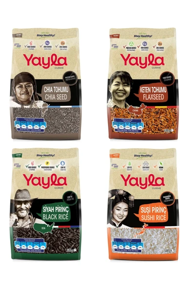 Yayla Gurme Chia/Keten/Sushi/Siyah Pirinç 500 Gr 4’Lü Set ürün görseli 1