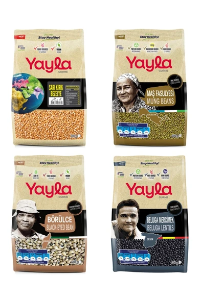 Yayla Gurme Sarı Kırık Bezelye/Maş Fasülye/Börülce/Beluga Mercimek 500 Gr 4’Lü Set ürün görseli 1