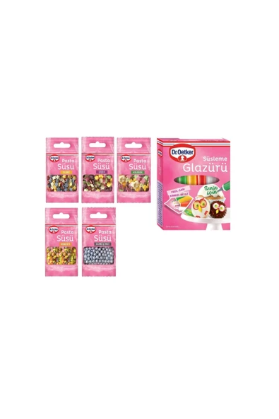 Dr. Oetker Süsleme Glazürü 4 Çeşit X 19 Gr-Dekor Serisi Çiçek+Kelebek+Konfeti+Gümüş İnci+Yıldızlar ürün görseli 1