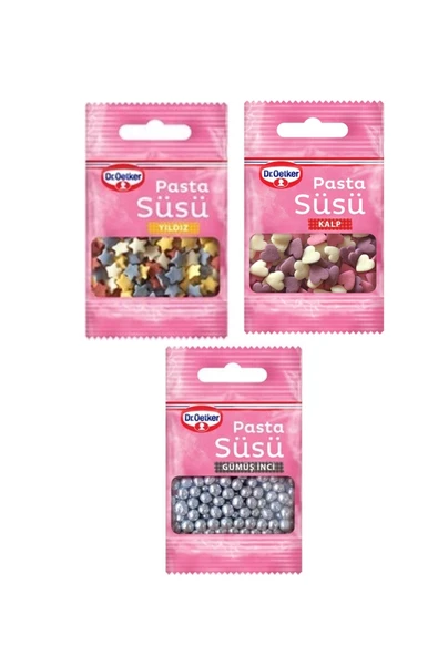 Dr. Oetker Pasta Süsü 10 gr x 3 Gümüş Inci Yıldız Kalp ürün görseli 1