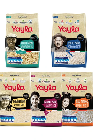 Yayla Gurme Risotto/Basmati/Kepekli/Jasmine/Sushi Pirinç 500 Gr 5’Li Set ürün görseli 1