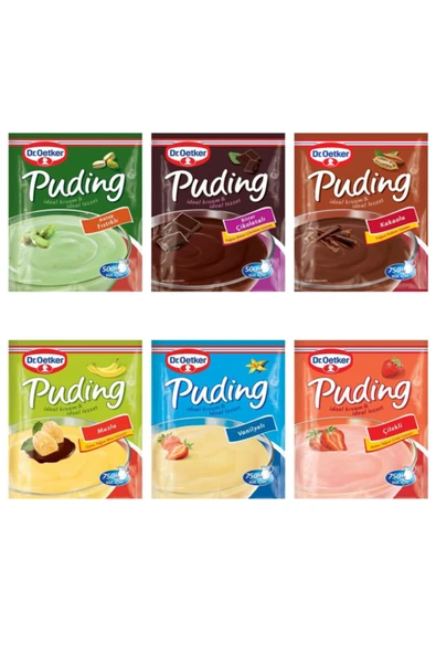 Dr. Oetker 6'lı Puding Set ( Antep Fıstıklı Bitter Çikolatalı Kakaolu Muzlu Vanilyalı Çilekli) ürün görseli 1