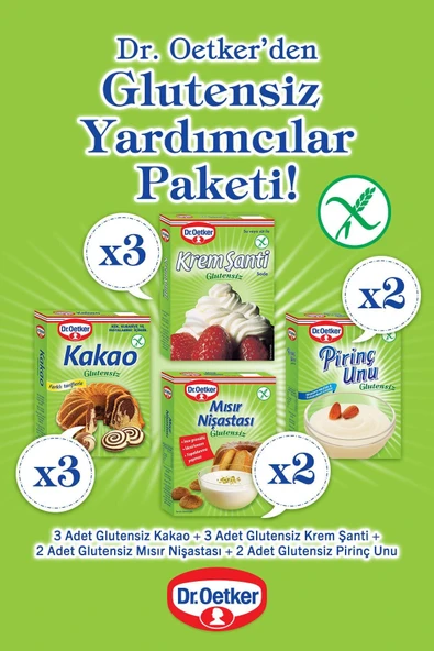 Dr. Oetker Glutensiz Yardımcılar Paketi Glutensiz Mısır Nişastası kakao pirinç Unu krem Şanti ürün görseli 1