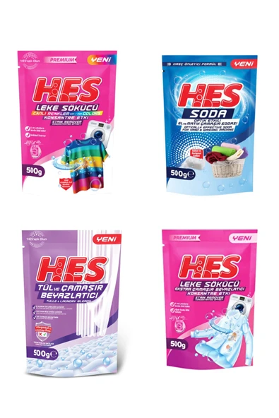 Hes Soda/Leke Sökücü R./Leke Sökücü B./Tül ve Çamaşır Beyazlatıcı 500gr 4lü Temizlik Paket ürün görseli 1