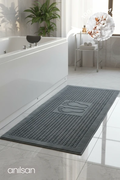 Zivra Antrasit Ayak Havlusu - 60x130Cm, 690Gr, %100 Pamuk, Spa Ve Otel Banyo Paspası, Günlük Kullanıma ürün görseli 1