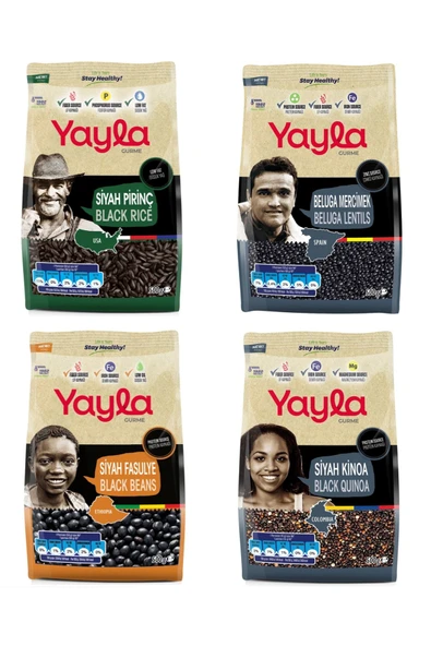 Yayla Gurme Siyah Pirinç/Beluga/Siyah Fasülye/Siyah Kinoa 500 Gr 4’Lü Set ürün görseli 1