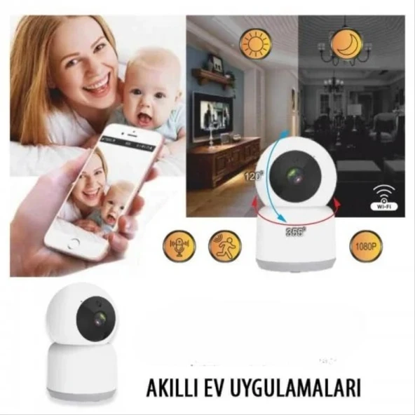 360 Derece Dönebilen Full HD - 1080P Wi - Fi Akıllı IP Kamera Bebek Odası, Salon, Güvenlik  Kamerası ürün görseli 1