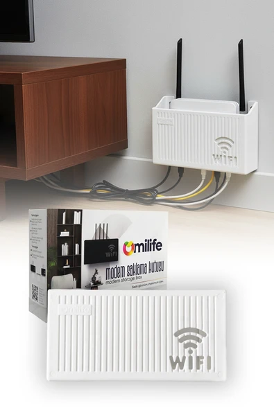 Beyaz Duvara Asılabilir Wifi Vidalı Askı Yapışkanlı Modem Kutusu WiFi Router Rafı 25x15x6 cm ürün görseli 1