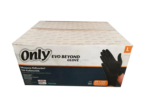Only Evo Beyond Siyah Pudrasız Nitril Eldiven - Muayne İş Eldiveni - Large - 100'lü 20 Paket ürün görseli 1