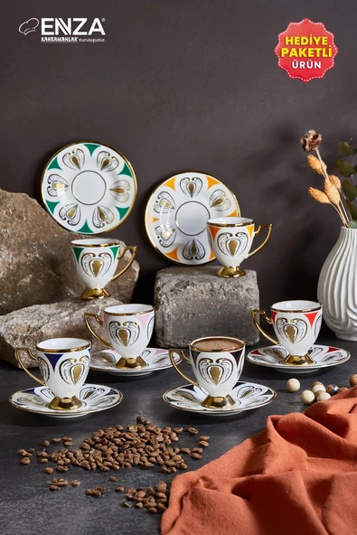 Kahramanlar Hera 6'lı 12 Parça Porselen Kahve Fincanı Takımı ürün görseli 1