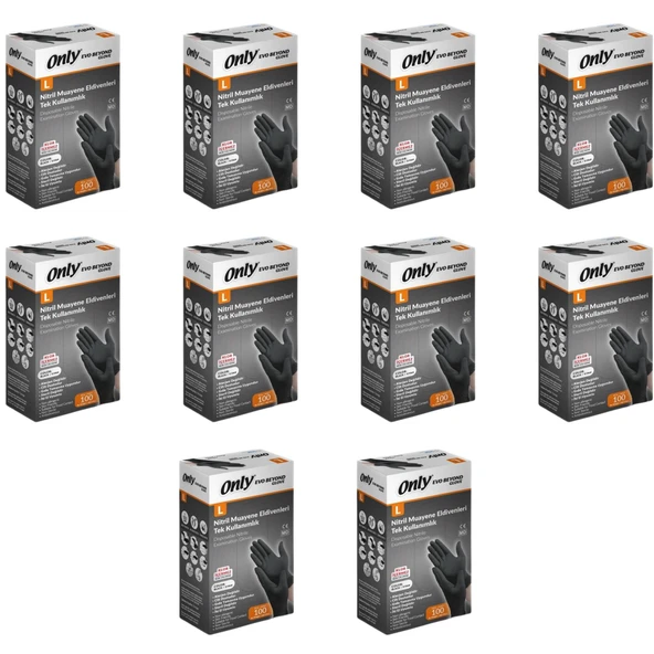 Only Evo Beyond Siyah Pudrasız Nitril Eldiven - Muayne İş Eldiveni - Large - 100'lü 10 Paket ürün görseli 1