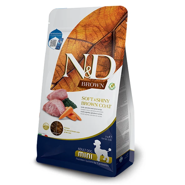 N&D Brown Kuzu Etli Spirulina ve Havuçlu Küçük Irk Yetişkin Köpek Maması 2kg ürün görseli 1