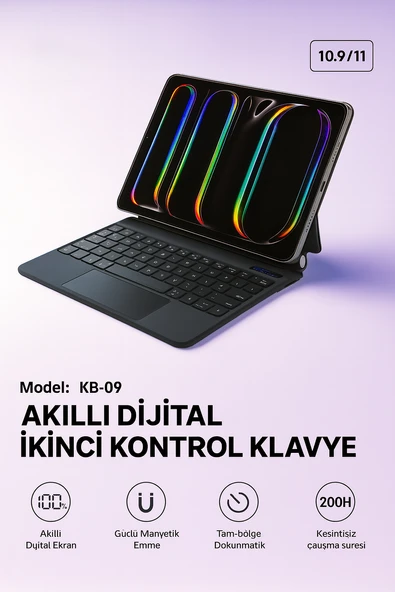 KB09 Kablosuz Klavye  Touchpadli Dijital Ekranlı  Türkçe Q Siyah ürün görseli 1