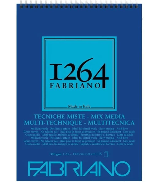 Fabriano 1264 MİX MEDİA DEFTER 300 GR A5 -15 yp spiralli ürün görseli 1