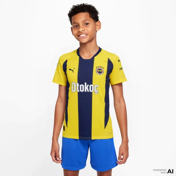 Puma 775364-01 Fenerbahçe 24/25 Çocuk Unisex İç Saha Çubuklu Forması Sarı-Lacivert ürün görseli 1