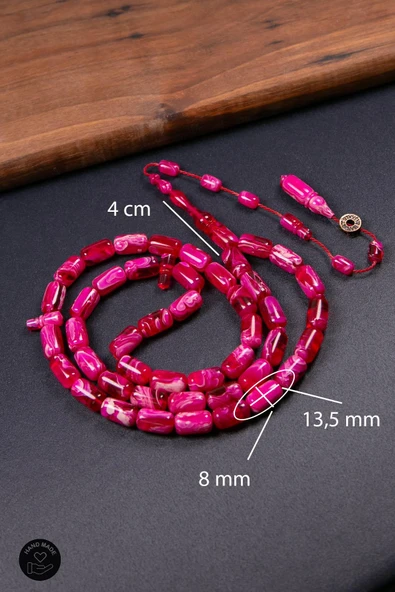 Ebruli Pembe Renk Özel Seri 45 Taneli Bakalit Sıkma Tesbih ürün görseli 1