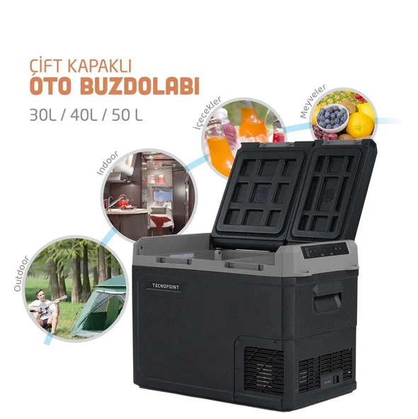 TC21-18 Çift Kapaklı 50 Litre Taşınabilir Araç Buzdolabı 12V/24V/220V Uyumlu ürün görseli 1