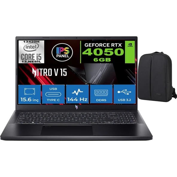 Nitro V 15 Intel Core I5 13420H 16GB Ddr5 1 Tb SSD RTX4050 (6gb) 15,6" IPS Fhd 144Hz WINDOWS11 & Çanta Hediyeli ürün görseli 1