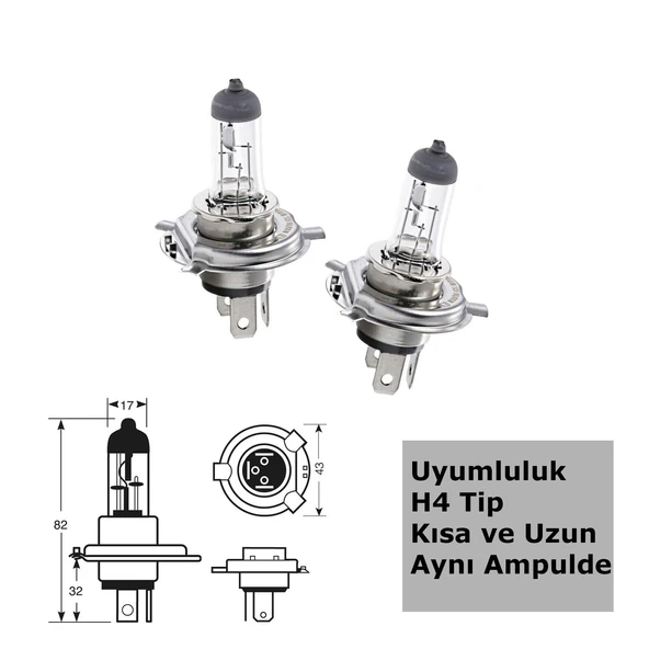 H4 %160 Fazla Işık Halojen Ampul 60W/55W  2 Adet ürün görseli 1