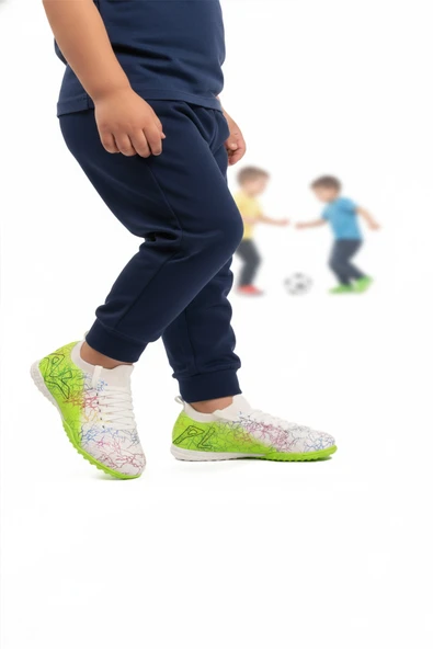 Playup Beyaz Yeşil Bilekten Çoraplı Erkek Çocuk Halı Saha Ayakkabısı FH-252-153 F ürün görseli 1