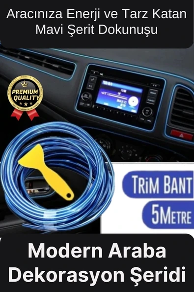 Premium Dekoratif Modern Canlı Görünüm Araç İçi Torpido Kapı Döşeme Fitili 5 Metre Mavi Trim Şeridi ürün görseli 1