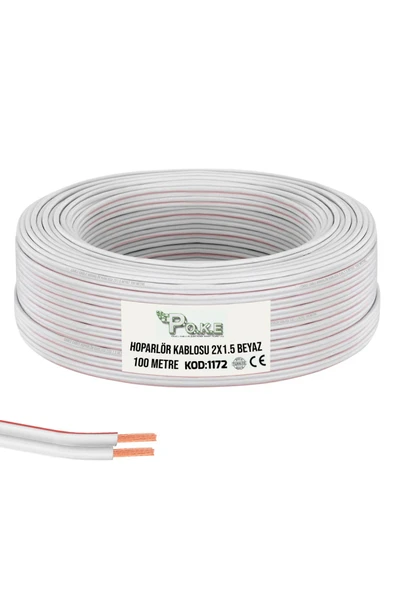 Poke 2x1.5 Hoparlör Kablosu Beyaz Kordon 100mt Poke Pk-1172 ürün görseli 1