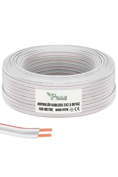 Poke 2x2.5 Hoparlör Kablosu Beyaz Kordon 100mt Poke Pk-1179 ürün görseli 1