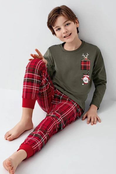 Arnetta Erkek Çocuk Aile %100 Pamuk 4 Mevsim New Year Uzun Kollu Pijama Takım ürün görseli 1