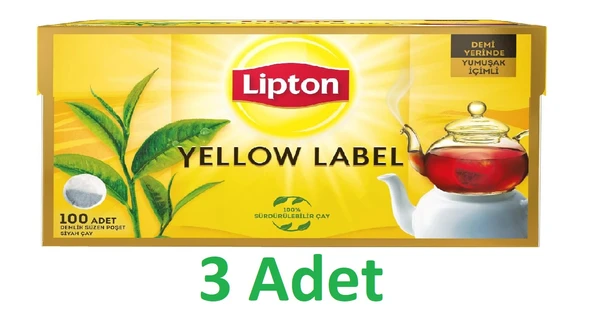 Lipton Yellow Label Demlik Poşet Çay 100'lu 3 adet ürün görseli 1