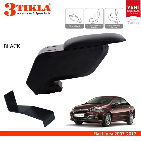 Fiat Linea 2007-2017 Delmesiz Çelik Ayaklı Siyah Kolçak Kol Dayama ürün görseli 1