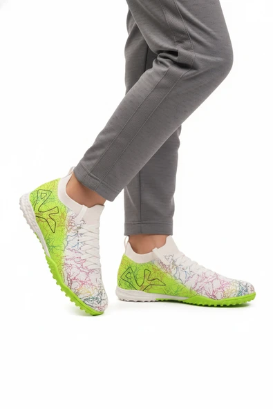 Playup Beyaz Yeşil Bilekten Lastikli Unisex Halı Saha Ayakkabısı GH-252-153 G ürün görseli 1