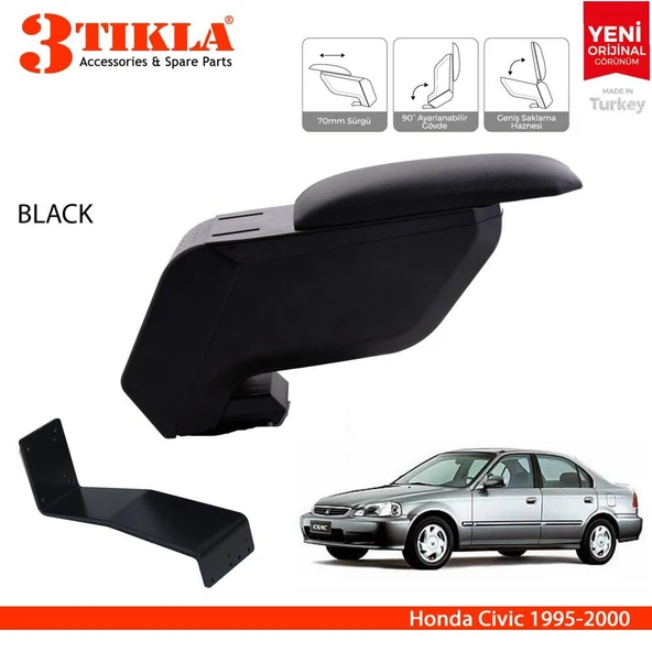 Honda Civic 1995-2000 Delmesiz Çelik Ayaklı Siyah Kolçak Kol Dayama ürün görseli 1