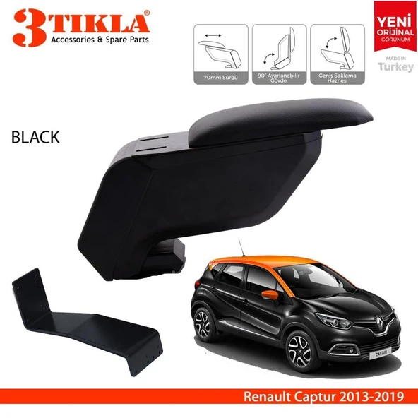 Renault Captur 2013-2019 Delmesiz Çelik Ayaklı Siyah Kolçak Kol Dayama ürün görseli 1