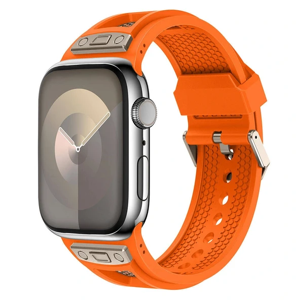 Watch 42mm Uyumlu-117 Hava Alabilen Delikli Metal Süslemeli Desenli Silikon Kordon ürün görseli 1