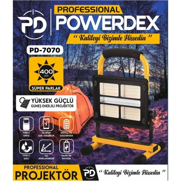Powerdex PD-7070 Pro Güneş Enerjili  Yüksek Güçlü Projektör ürün görseli 1