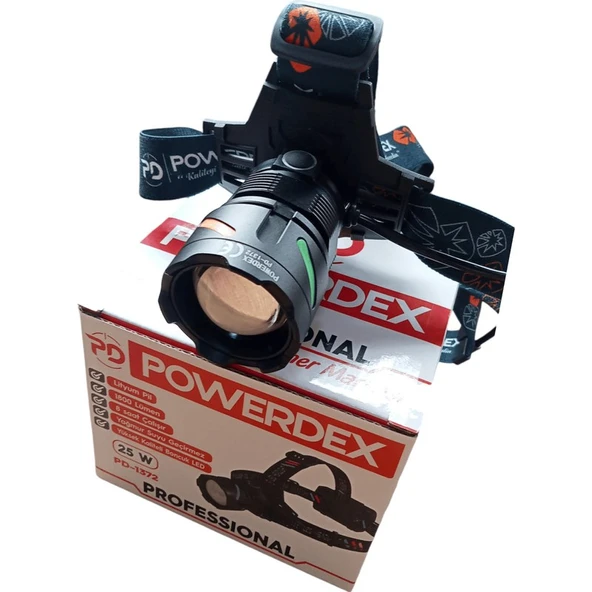Powerdex PD-1372 25W 3200 Mah Batarya 1800 Lümen Profesyonel Şarjlı Kafa Feneri ürün görseli 1