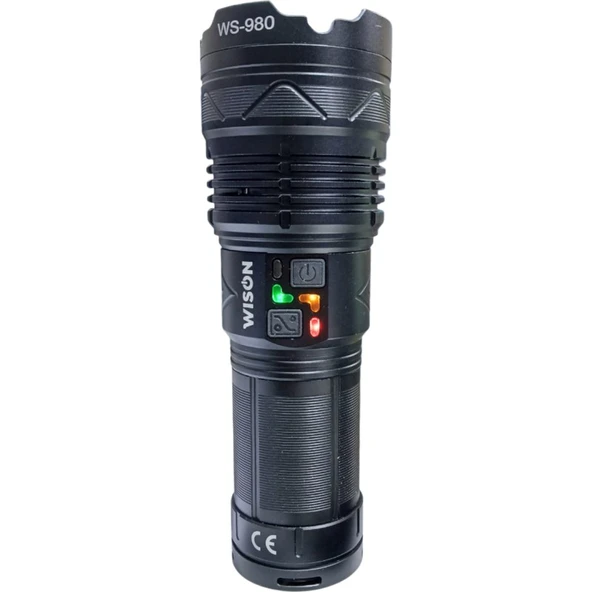 Wison WS-980 60W 6000 Lümen Şarjlı El Feneri 13200 mAh Type-C Zoomlu Metal Gövde Profesyonel Uzun Menzil ürün görseli 1