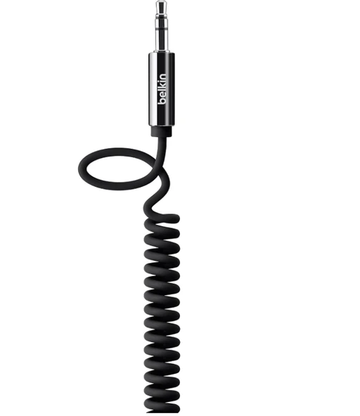 Belkin MIXIT Coiled Audio AUX Cable 6Ft / 1.8 meters - 3.5mm Coiled Braided Tangle Free Auxiliary Cable with Nickel Connectors, Durable and Sleek Audio Link - Black ürün görseli 1