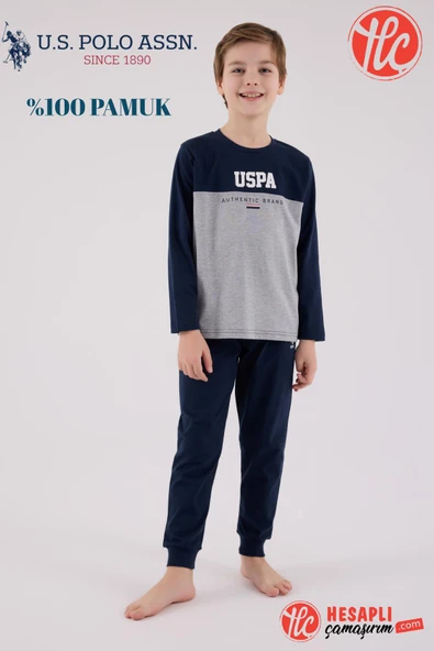 U.S. Polo Assn. Garson Erkek Çocuk Uspa %100 Pamuklu Uzun Kollu Pijama Takım ürün görseli 1