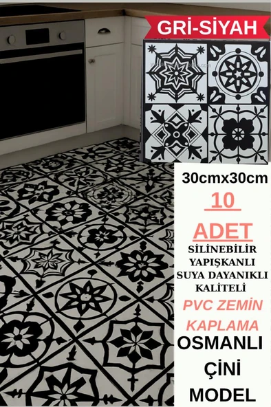 30cmx30cm 10 Adet Yapışkanlı Osmanlı çini Floor Pvc Panel  Zemin Kaplama Paneli Arkası Kauçuklu 2124 ürün görseli 1