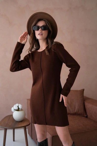 IŞŞIL 12027-Sıfır Yaka OverSize Triko Mini Tunik-Elbise ürün görseli 1