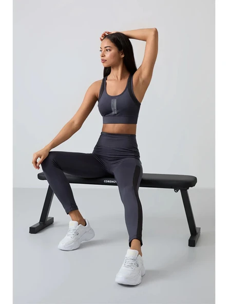 Tommy Life Antrasit Polyester Esnek Standart Fit Performans Kadın Tayt Takım 95332 ürün görseli 1