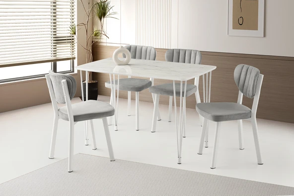 Sabit Masa Firkete Ayak 70x20 cm Marmo  4 Adet Esinti Sandalye ürün görseli 1