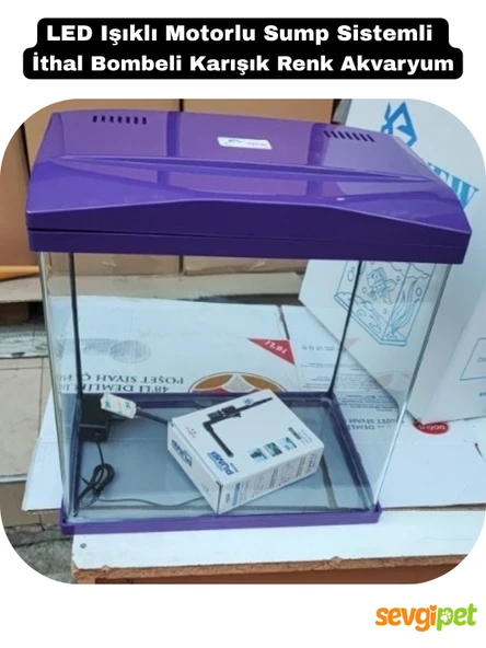 LED Işıklı Motorlu Sump Sistemli İthal Bombeli Karışık Renk Akvaryum ürün görseli 1