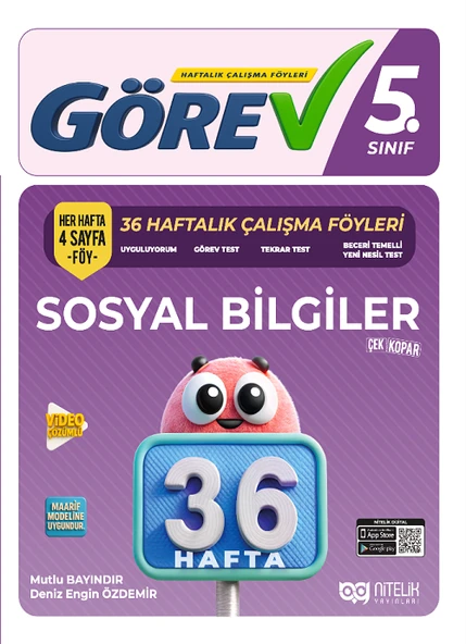 Nitelik 5. Sınıf Sosyal Bilgiler Görev 36 Haftalık Çalışma Föyleri Nitelik Yayınları ürün görseli 1